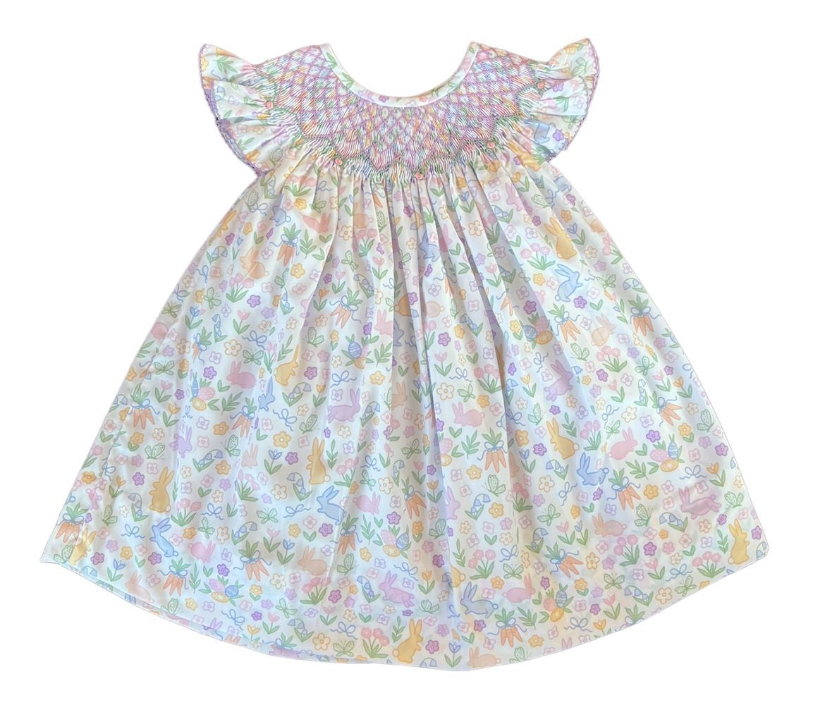 Shop Teeta Girls Pink Hippity Hop Easter Bunny Smocked Dress