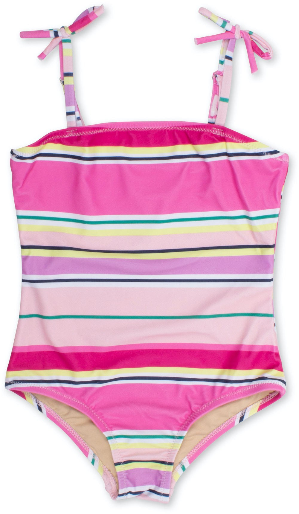 Shade Critters Girls Pom Pom One Piece Swimsuit - Pink Beach Stripes