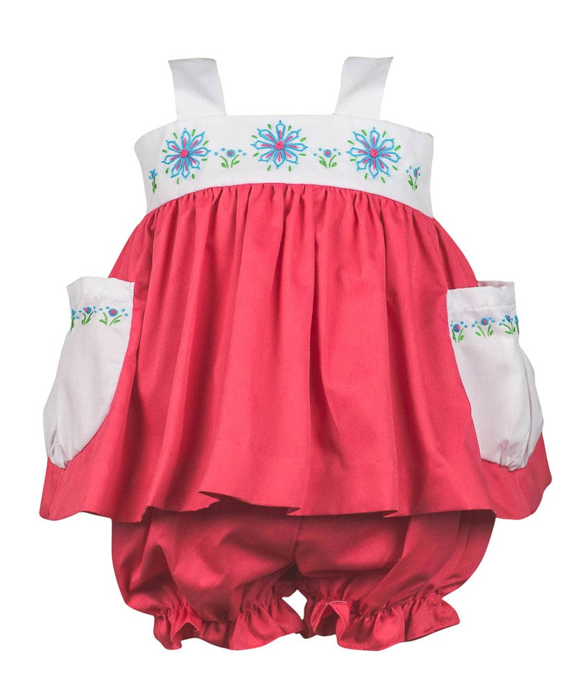 Proper Peony Girls Bloomers Set - Bright Pink Fiesta with Pockets