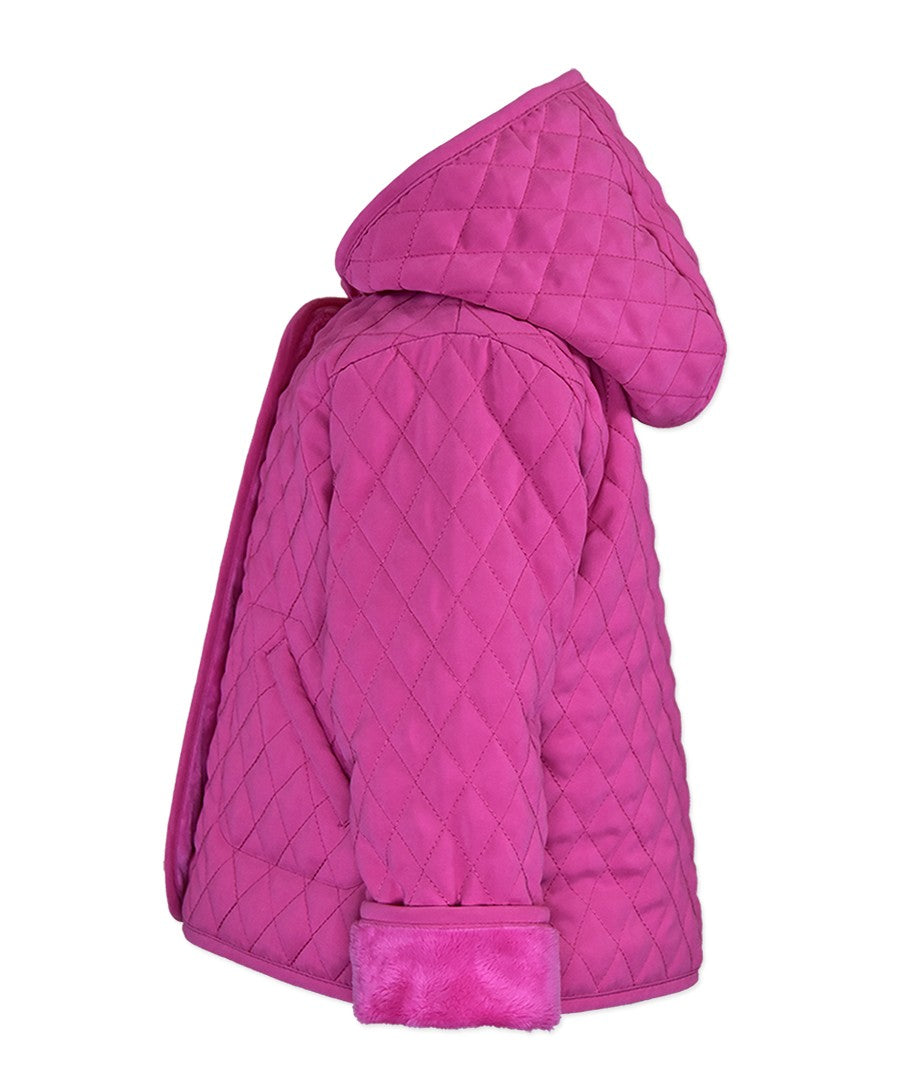 Widgeon Girls Hooded Quilted Barn Jacket Coat - Magenta Hot Pink