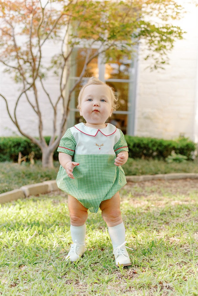 Proper Peony Baby Boys Green Remi Reindeer Bubble by Proper Peony