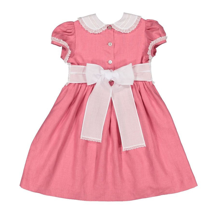 Sal & Pimenta Girls Dress with Cummerbund Sash - Raspberry Pink Linen