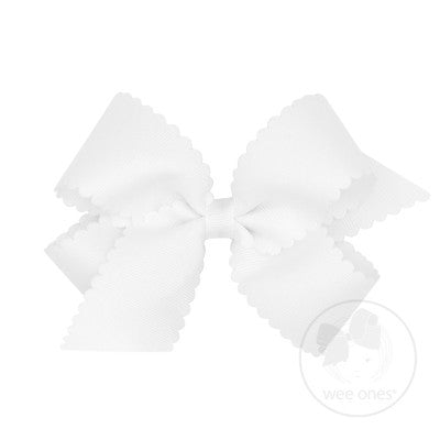 Wee Ones Girls Grosgrain Hair Bow on Clip - Scallop Edge - White