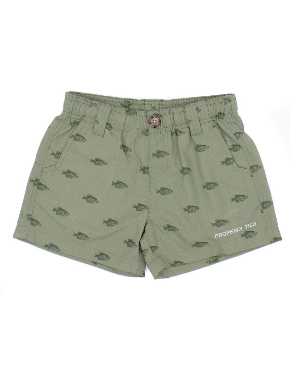 Properly Tied Boys Mallard 2.0 Shorts - Olive Green Crappie by Properly Tied