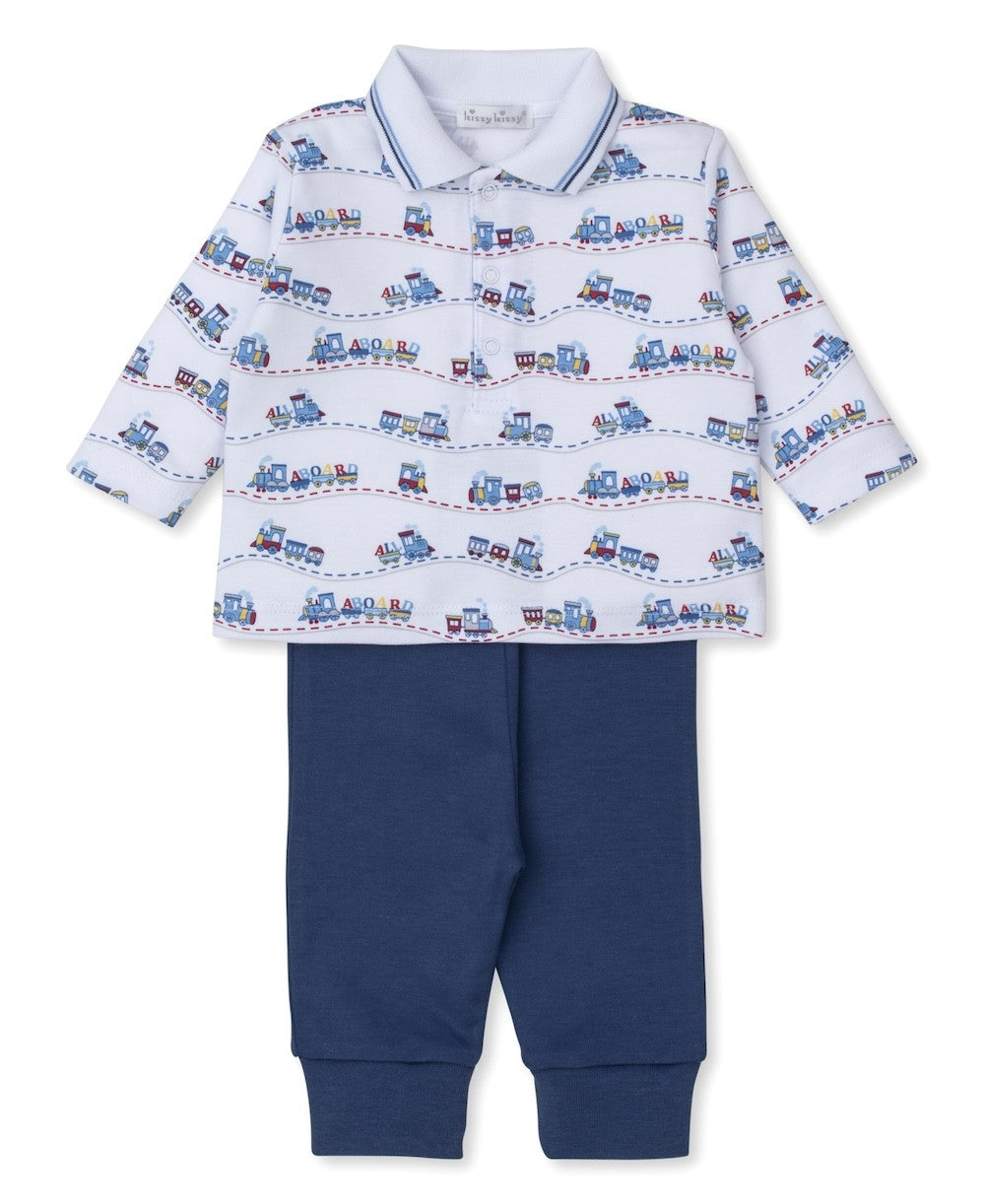 Kissy Kissy Baby Boys Navy Blue Rambling Train Railroad Pants Set