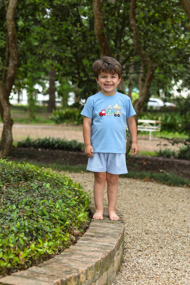 Trotter Street Kids Boys Blue Car Hauler Shorts Set