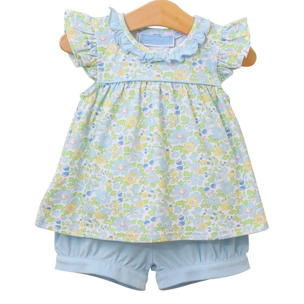 Trotter Street Kids Toddler Girls Blue Blooming Floral Ruffle Bloomers Set