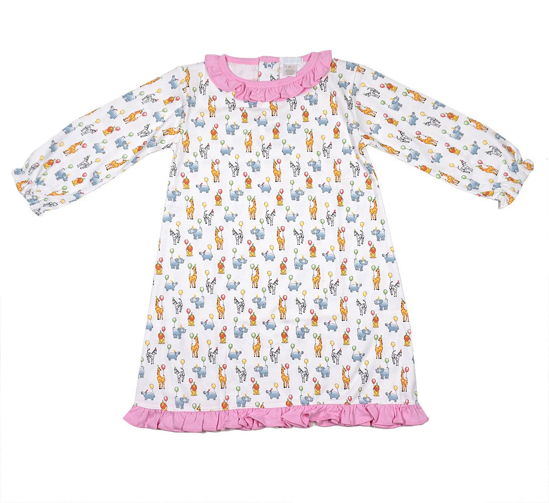 La Luna Girls Ruffle Loungewear Dress - Pink Birthday Party Animals by La Luna