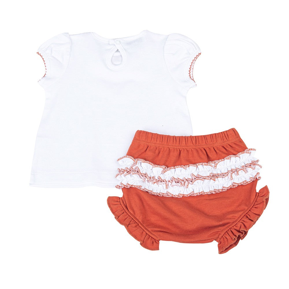 Magnolia Baby Girls Lil' Texas Longhorn Orange Embroidered Ruffle Bloomers Set