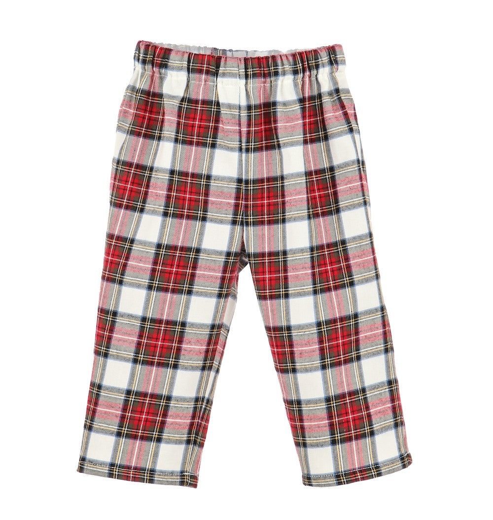 Sophie & Lucas Boys Pants Set with Shirt - Red Holiday Stewart Plaid