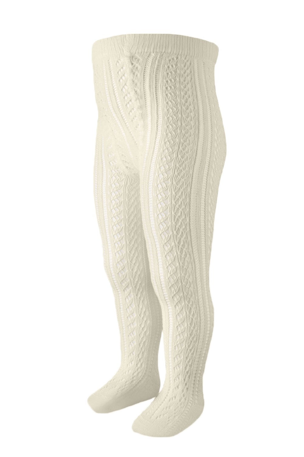 Carlomagno Socks - Girls Perle Cotton Open Work Tights - Natural Ivory