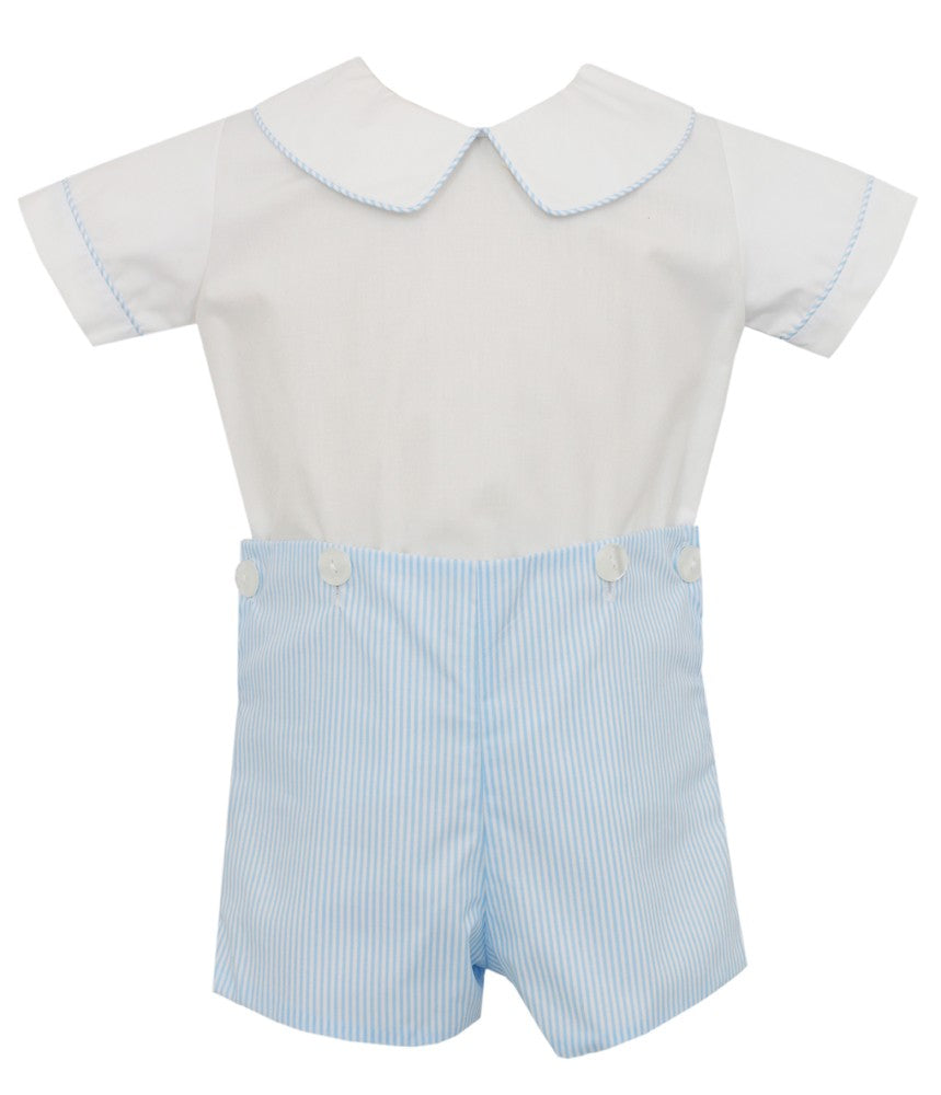 Petit Bebe Baby / Toddler Boys Blue Striped Button On Shorts Set by Petit Bebe