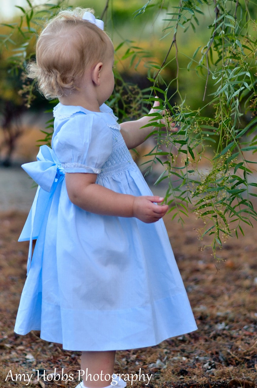 Feltman Brothers Baby Girls Midgie Smocked Dress with Collar - Light Blue