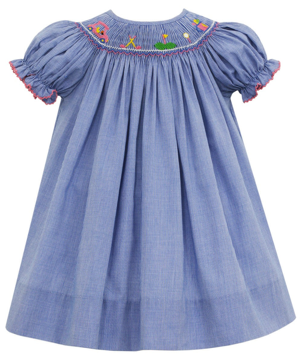 Petit Bebe Baby / Toddler Girls Royal Blue Check Smocked Golf Bishop Dress by Petit Bebe