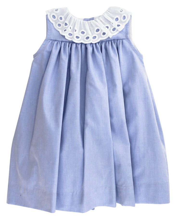 Bailey Boys Baby / Toddler Girls Blue Doeskin Float Dress with Eyelet Collar