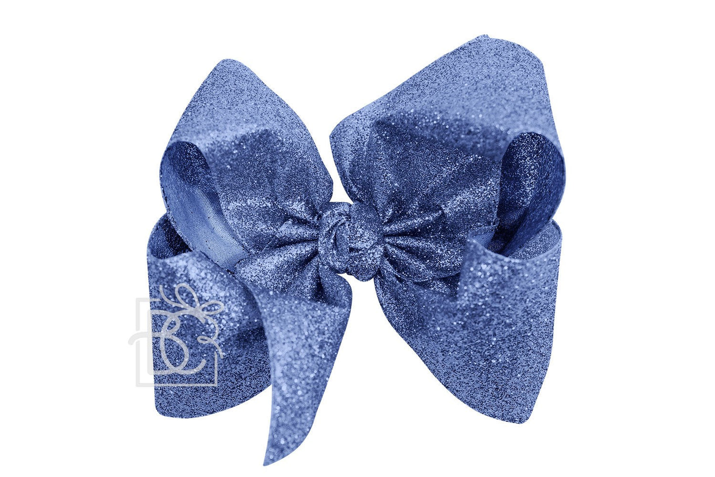Beyond Creations Girls Hair Bow on Clip - Gum Drop Glitter Metallic Ribbon - Copenhagen Blue