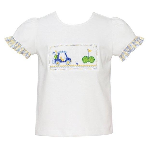 Anavini Girls Blue / Yellow Plaid Shorts with Smocked Golf Top