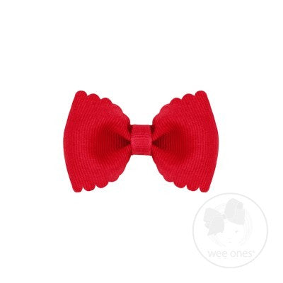 Wee Ones Girls Scallop Edge Bow - Tiny Bow Tie - Red