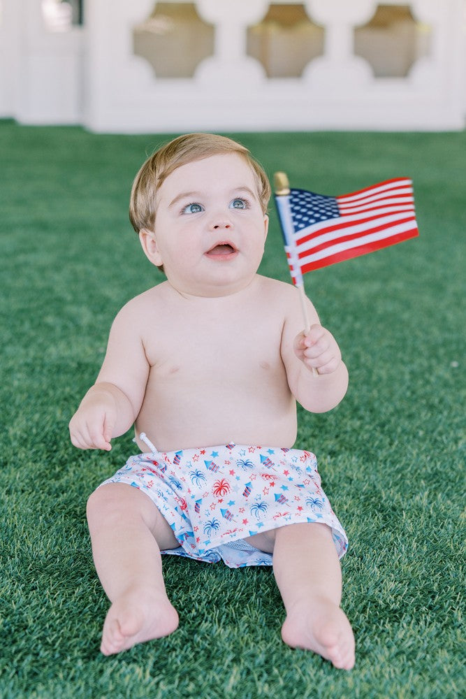 Proper Peony Boys Patriotic Fireworks Swim Trunks