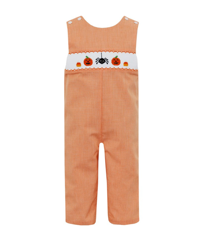 Petit Bebe Boys Orange Check Smocked Halloween Theme Longall by Petit Bebe