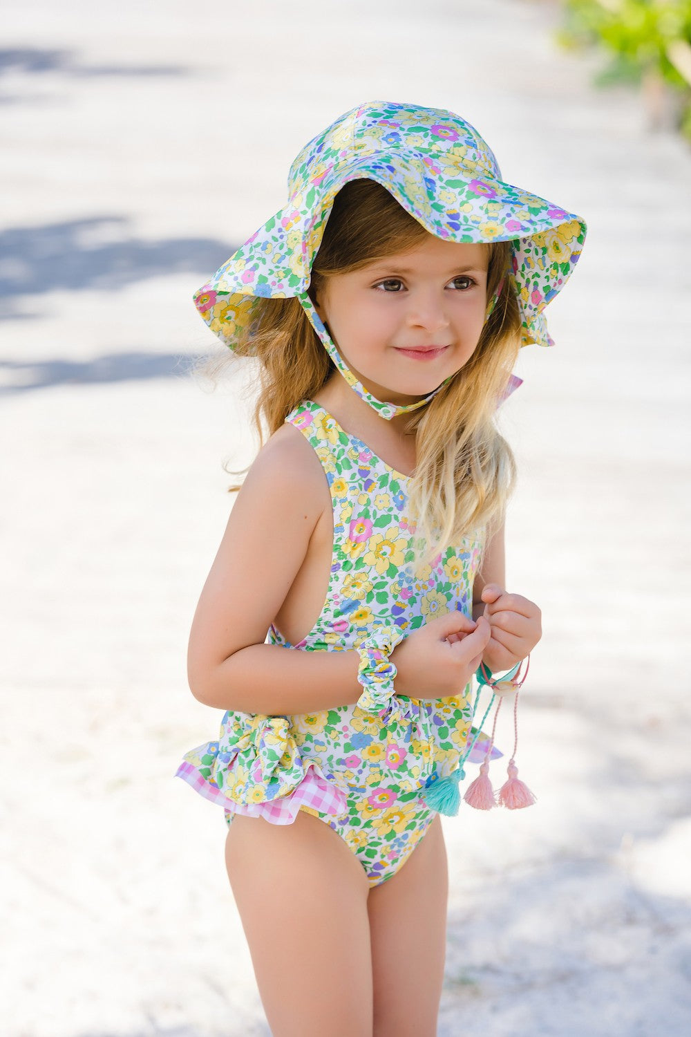 Sal & Pimenta Girls Signature Swimsuit - Yellow & Pink Betsy Liberty Floral