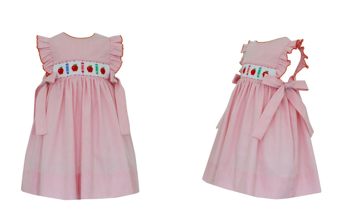 Petit Bebe Toddler Girls Gingham Sleeveless Dress - Side Bows - Smocked Back to School - Pink