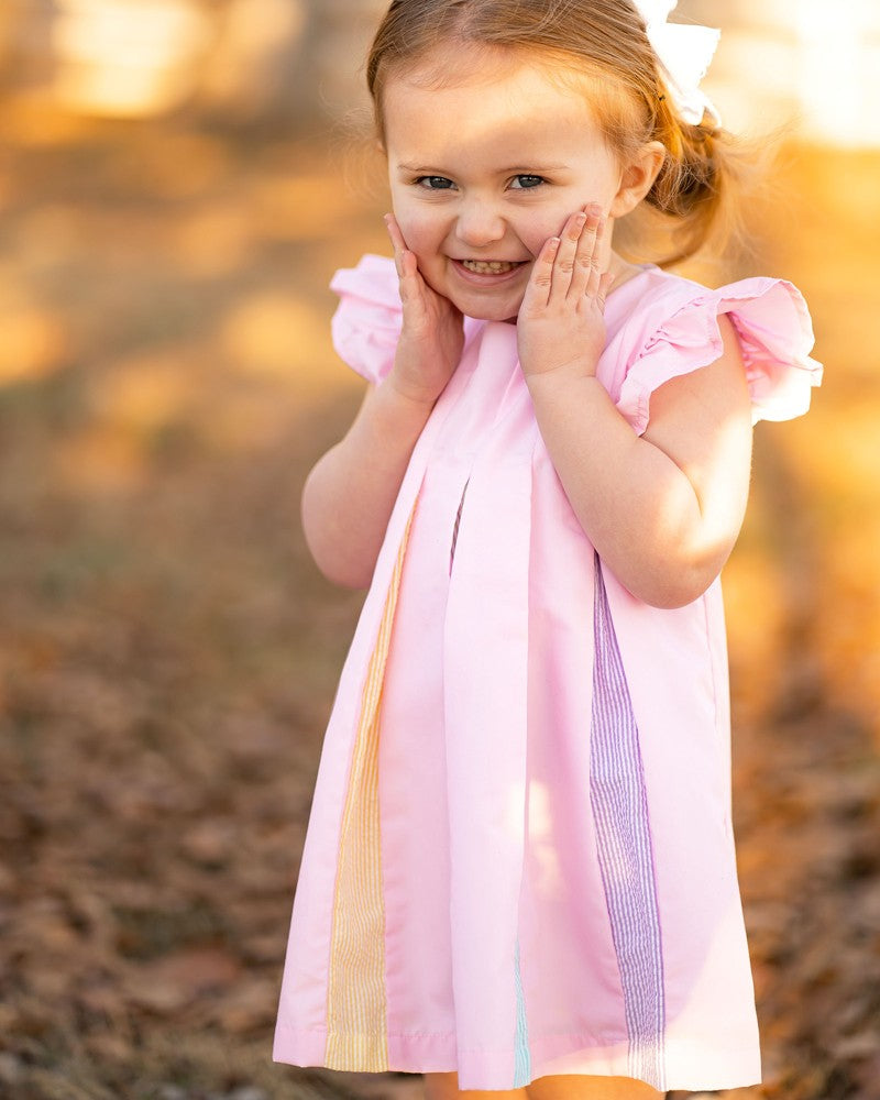 Yellow Lamb Girls Pleated Rainbow Dress - Pink