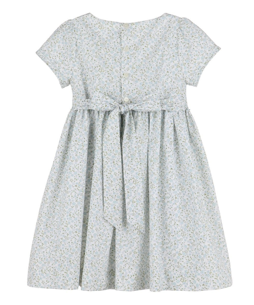 Luli & Me Girls Blue Wildflowers Dress - Fully Smocked Bodice