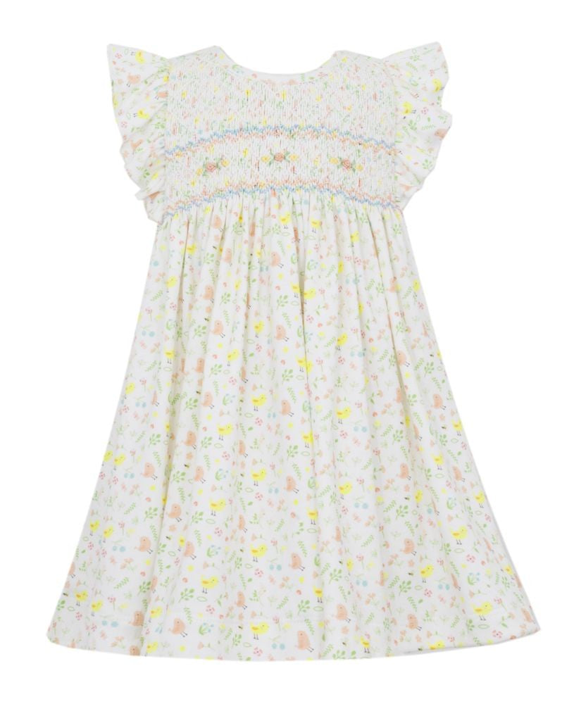 Petit Bebe Knits Girls Yellow Chicks & Birds Smocked Dress by Petit Bebe
