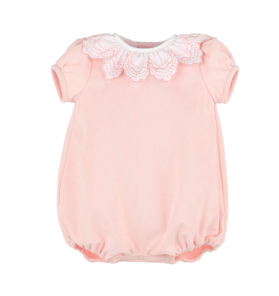 Luli & Me Baby Girls Cord Bubble - Eyelet Ruffle Collar - Pink