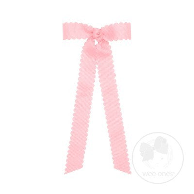 Wee Ones Girls Grosgrain Hair Bow with Streamers - Scallop Edge - Light Pink by Wee Ones