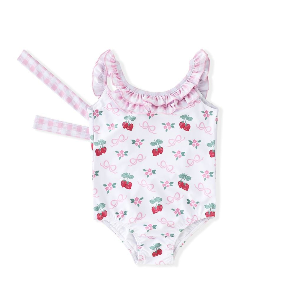 Swoon Baby Girls Pink Strawberry & Bows One Piece Swimsuit