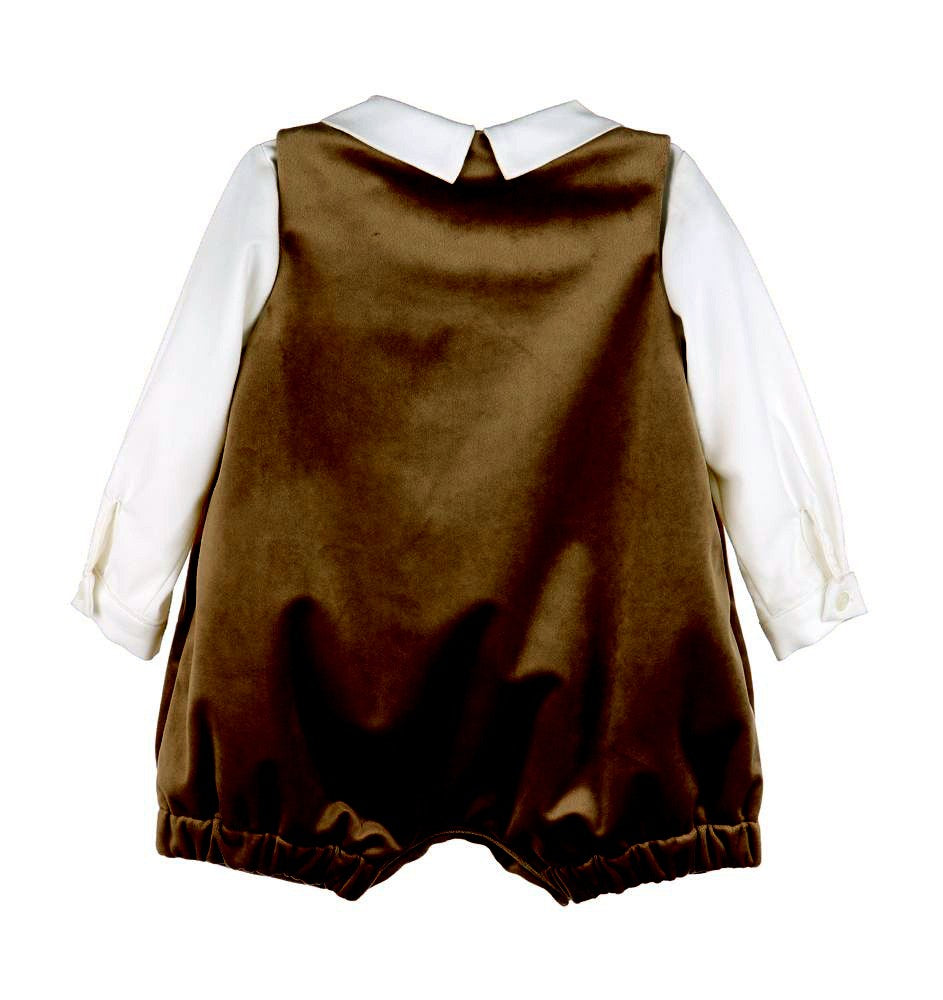 Luli & Me Boys Dressy Jon Jon with Shirt - Velvet - Chocolate Brown by Luli & Me