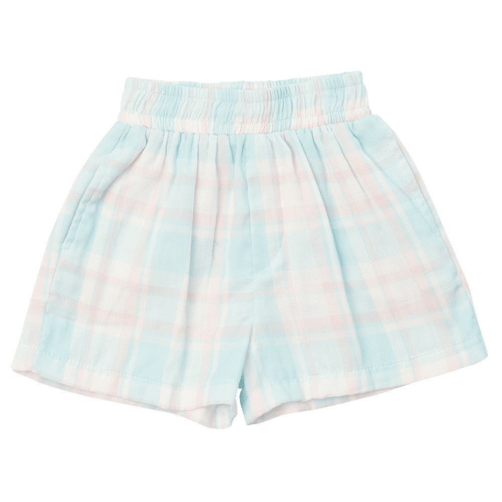 Sal & Pimenta Boys Pull On Shorts - Pink & Blue Breeze Plaid