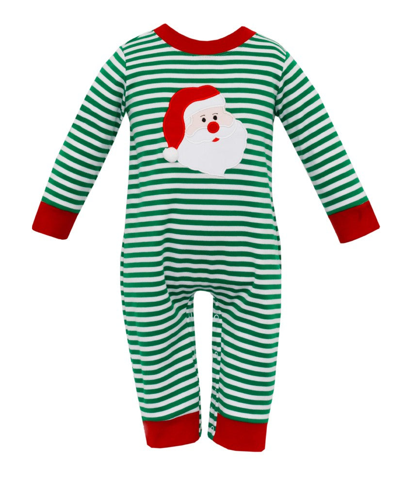 Claire & Charlie Baby Boys Green Stripe Santa Claus Romper