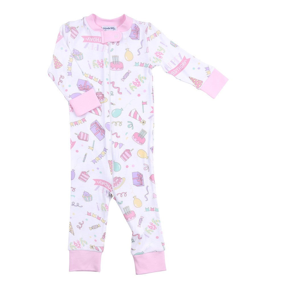 Magnolia Baby Girls My Birthday! Zipped Pajamas - Pink