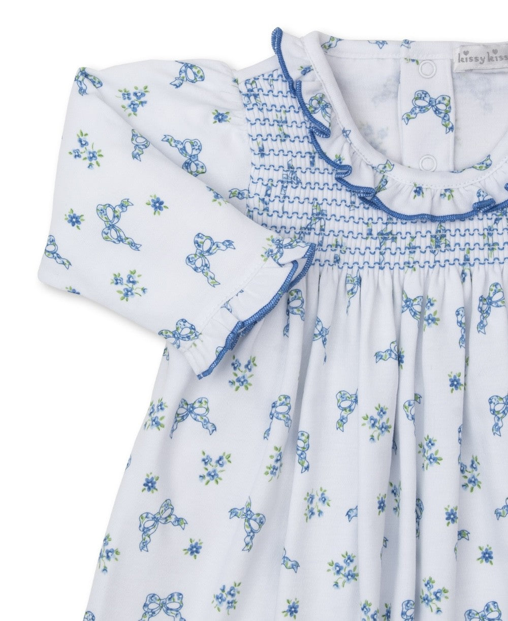 Kissy Kissy Baby Girls Smocked Dress Set - Blue Blooming Bows