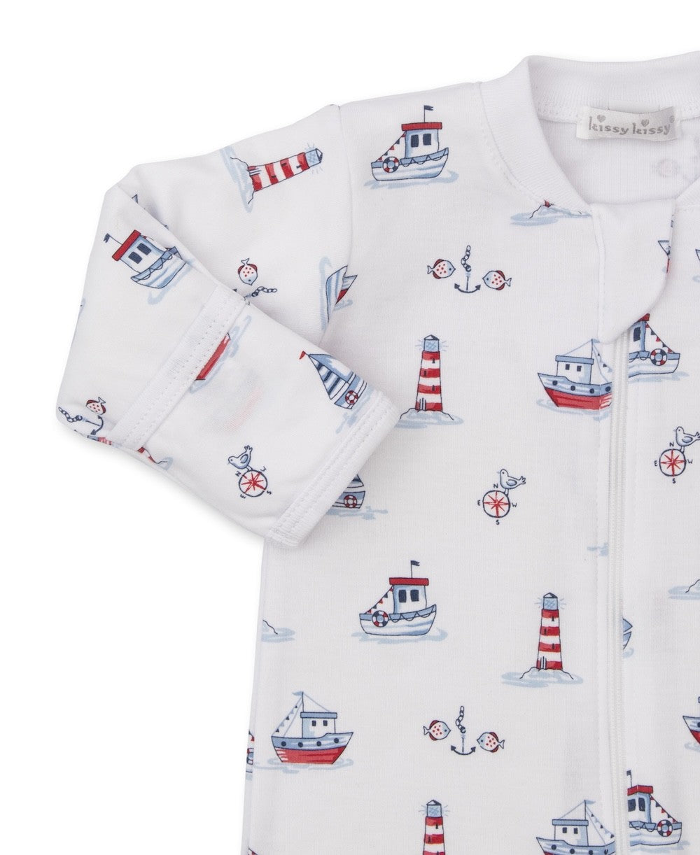 Kissy Kissy Baby Boys Blue Boats Seas the Day Zipper Footie