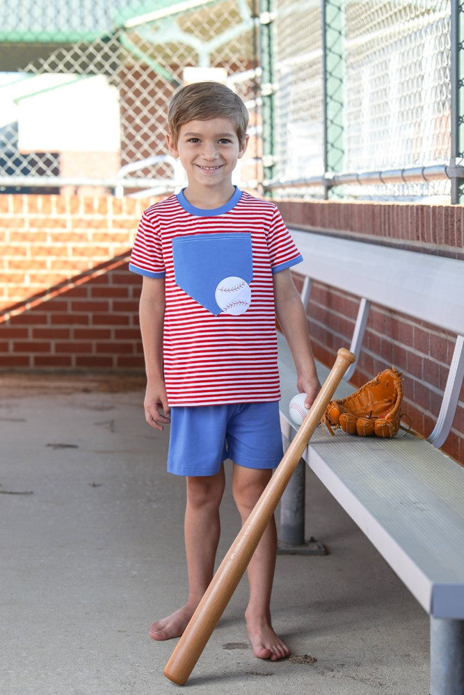 Trotter Street Kids Boys Red Baseball Pocket Shorts Set