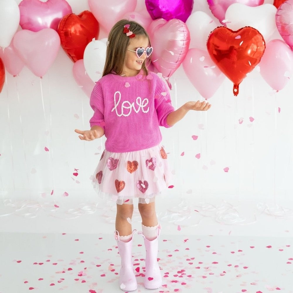 Sweet Wink Girls Valentine's Day Tutu Skirt - Pink with Red Sequin Hearts