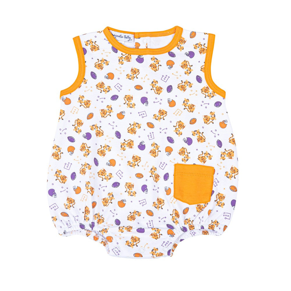 Magnolia Baby Clemson Tigers Orange Printed Sleeveless Boy Bubble