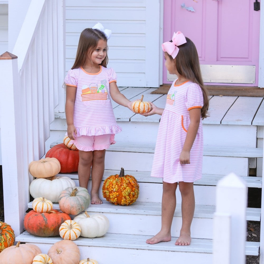 Trotter Street Kids Girls Dress - Pink Halloween Wagon