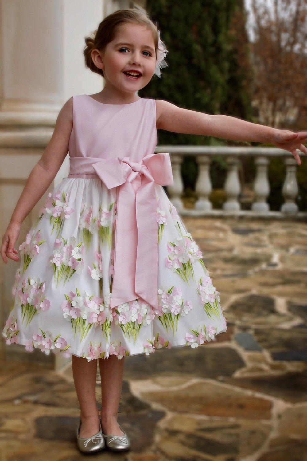 Susanne Lively Girls Pink / Green Petals Bouquet Dress with Sash Best Dressed Child Susanne Lively Girls Pink / Green Petals Bouquet Dress with Sash Best Dressed Child