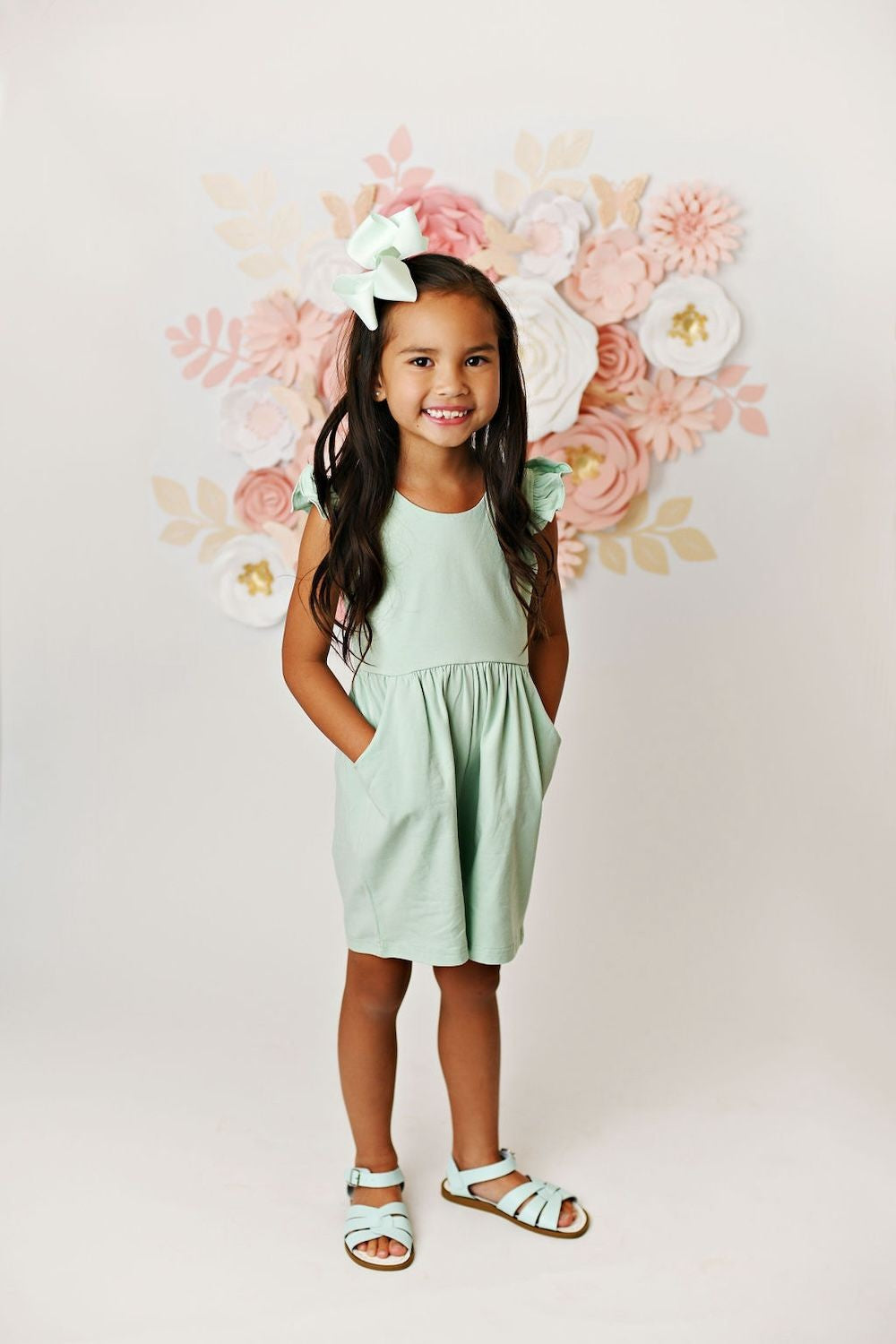 Swoon Baby Girls Pocket Jumper Romper - Seafoam Green