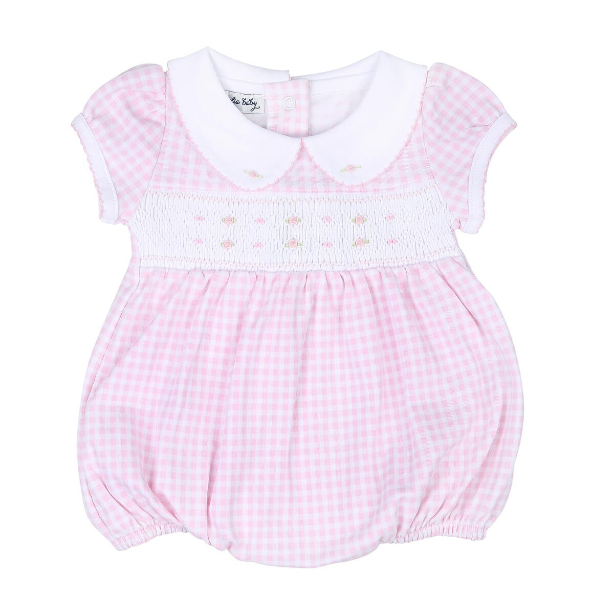 Magnolia Baby Girls Mini Checks Smocked Bubble - Pink