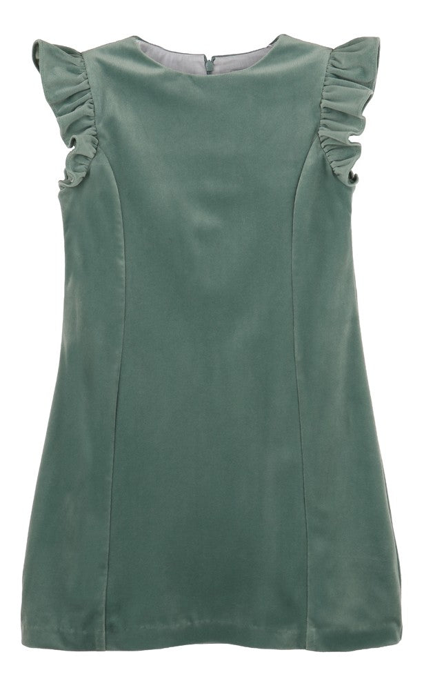 Luli & Me Maria Casero Girls Deluxe Velvet Shift Dress - Aqua Sage Green