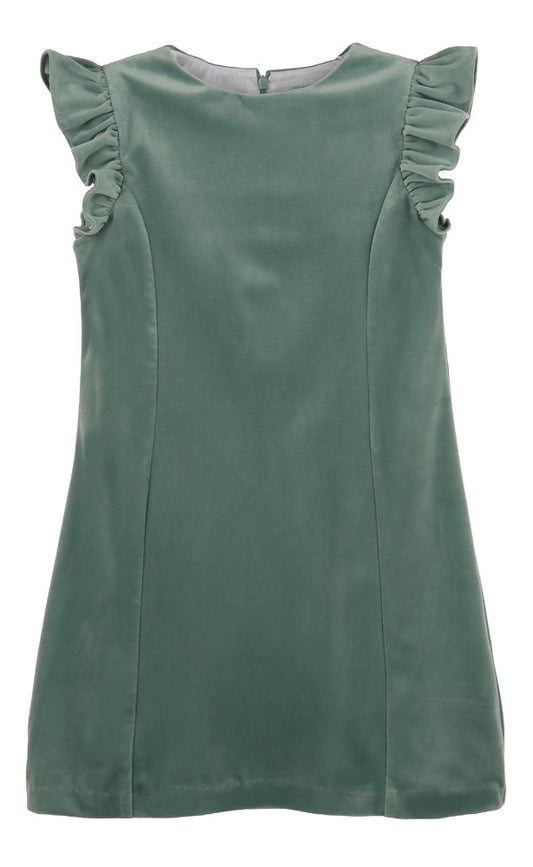Luli & Me Maria Casero Girls Deluxe Velvet Shift Dress - Aqua Sage Green