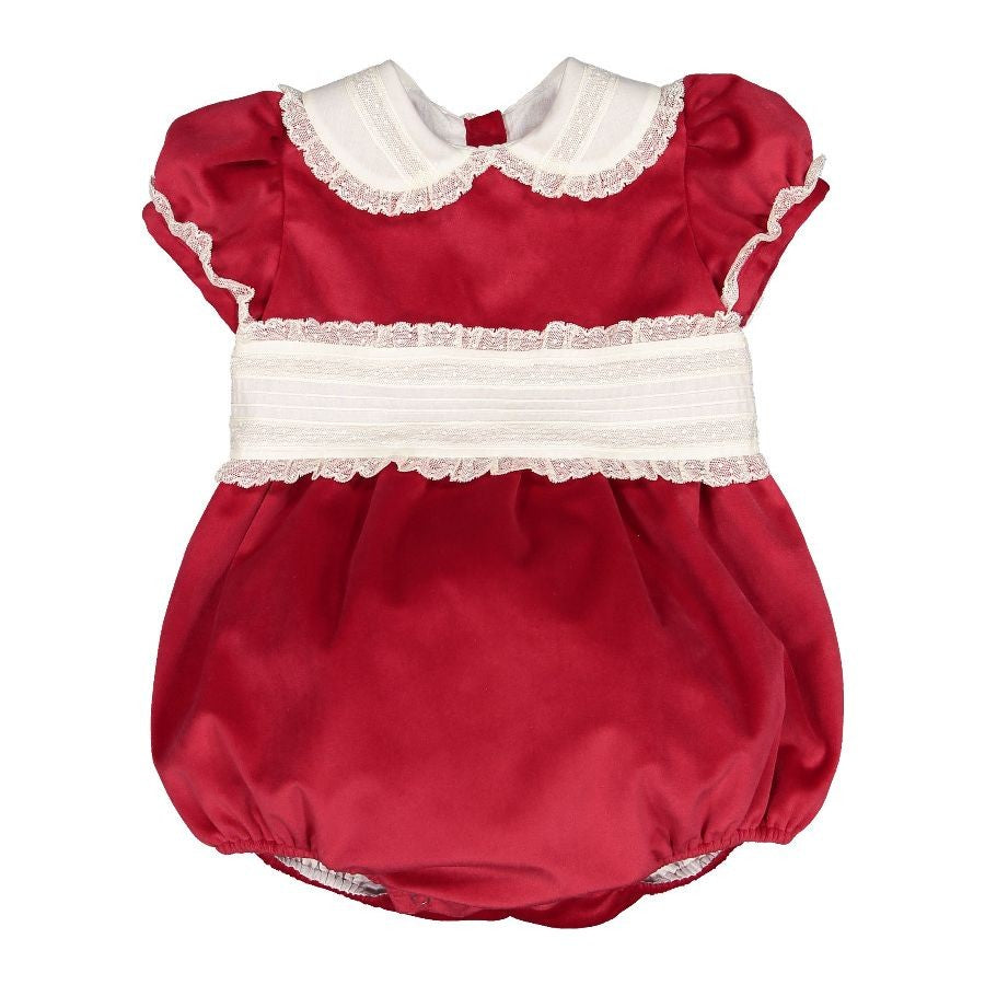 Sal & Pimenta Girls Velvet Christmas Bubble with Cummerbund - Santa Red