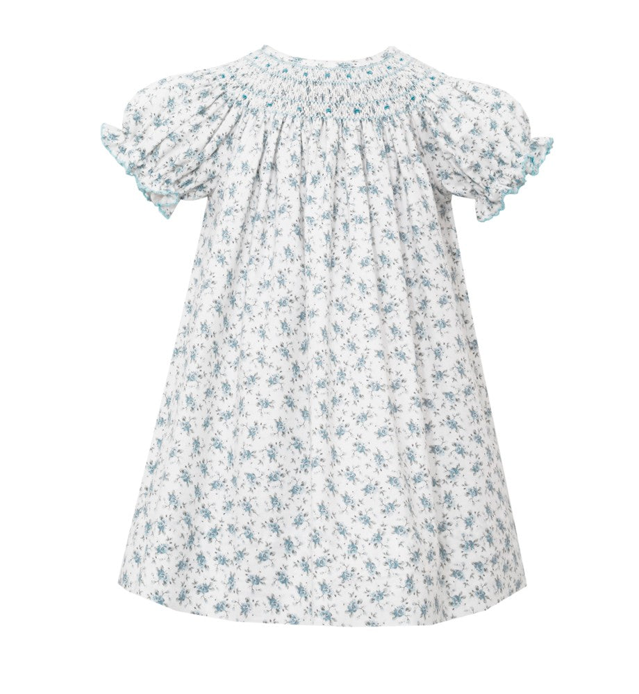 Petit Bebe Girls Smocked Bishop Dress - Blue Floral by Petit Bebe