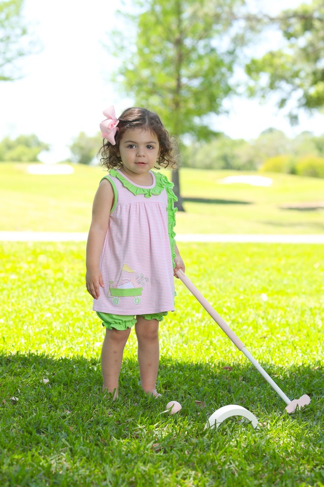 Trotter Street Kids Girls Pink & Green Golf Bloomers Set by Trotter Street Kids